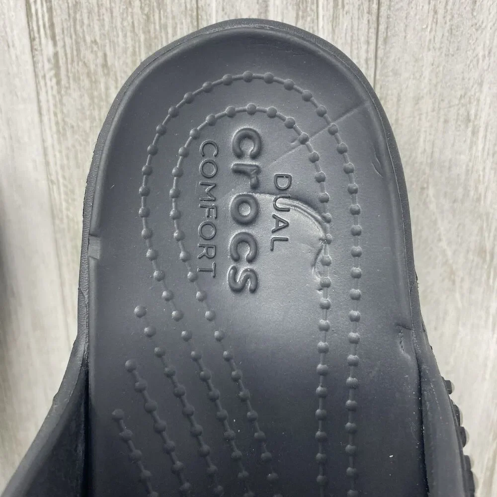 Crocs Sandals Womens 10  Flip Flops Wedge Dual Comfort Monterey Diamante Black - Picture 9 of 11